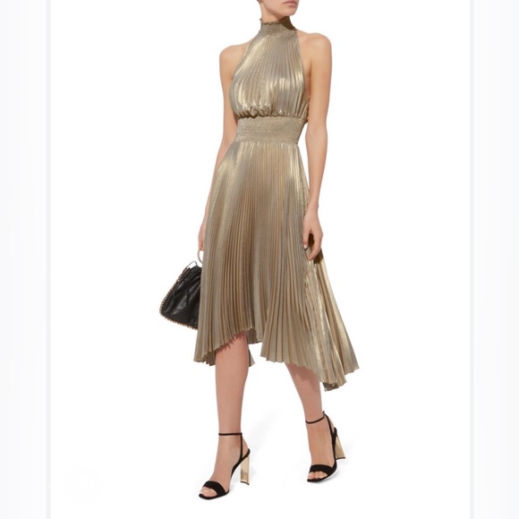 A.L.C. | Dresses | Alc Renzo Pleated Hight Neck Dress Metallic Gold |  Poshmark